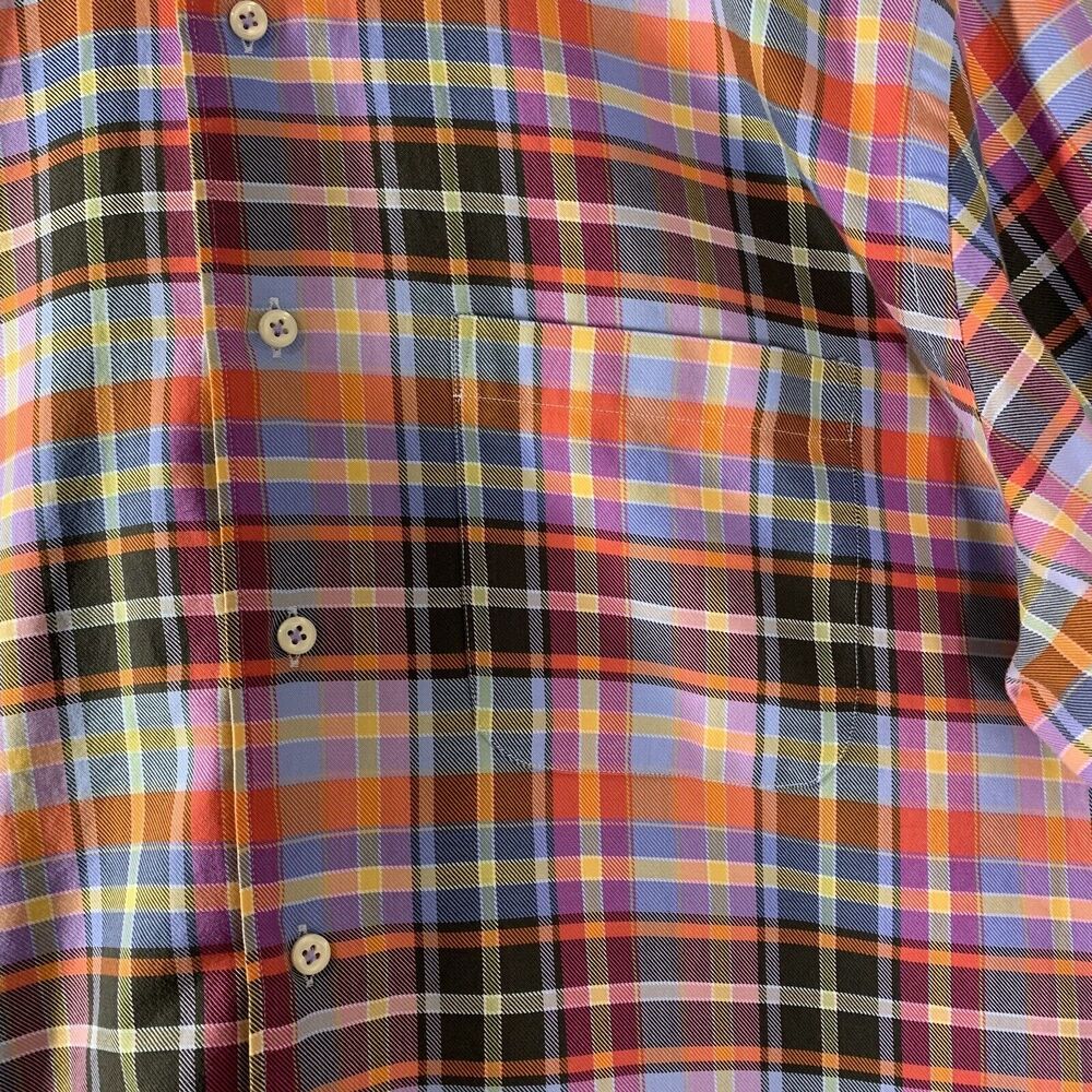 Peter Millar Shirt Men L Tartan Plaid 100% Cotton Multicolor Sport Luxury Preppy - Picture 7 of 14